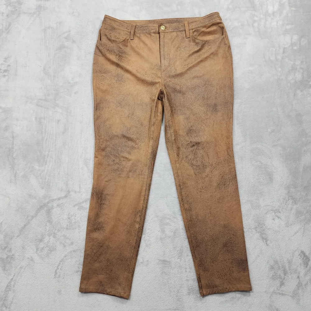 Chico's Pants Womens 2.5R/14 Brown Faux Suede Worn Luggage Slim Tapered Stretch